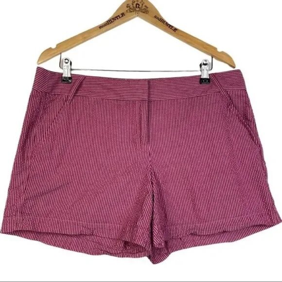 J.CREW WOMEN'S PLUS BURGUNDY/PINK STRIPED SHORTS SIZE 14-EUC - Picture 1 of 7